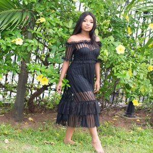 Black  off shoulder mesh lace dress